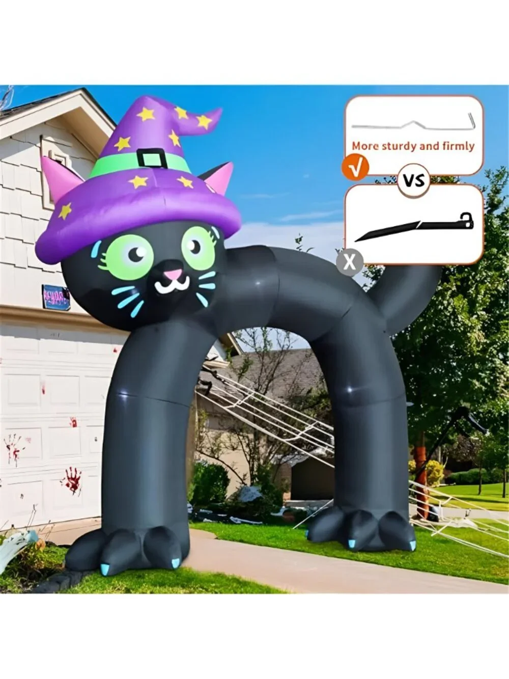 14FT Halloween Inflatables Outdoor Decorations Black Cat Arch Blow Up Yard